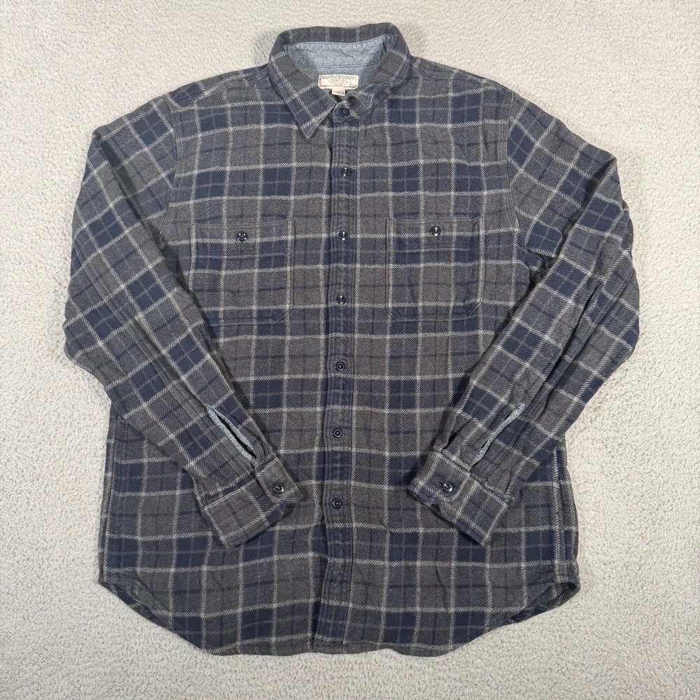 Wallace & Barnes Shirt Mens Large Gray Plaid Flannel Heavy Button Up Outdoor